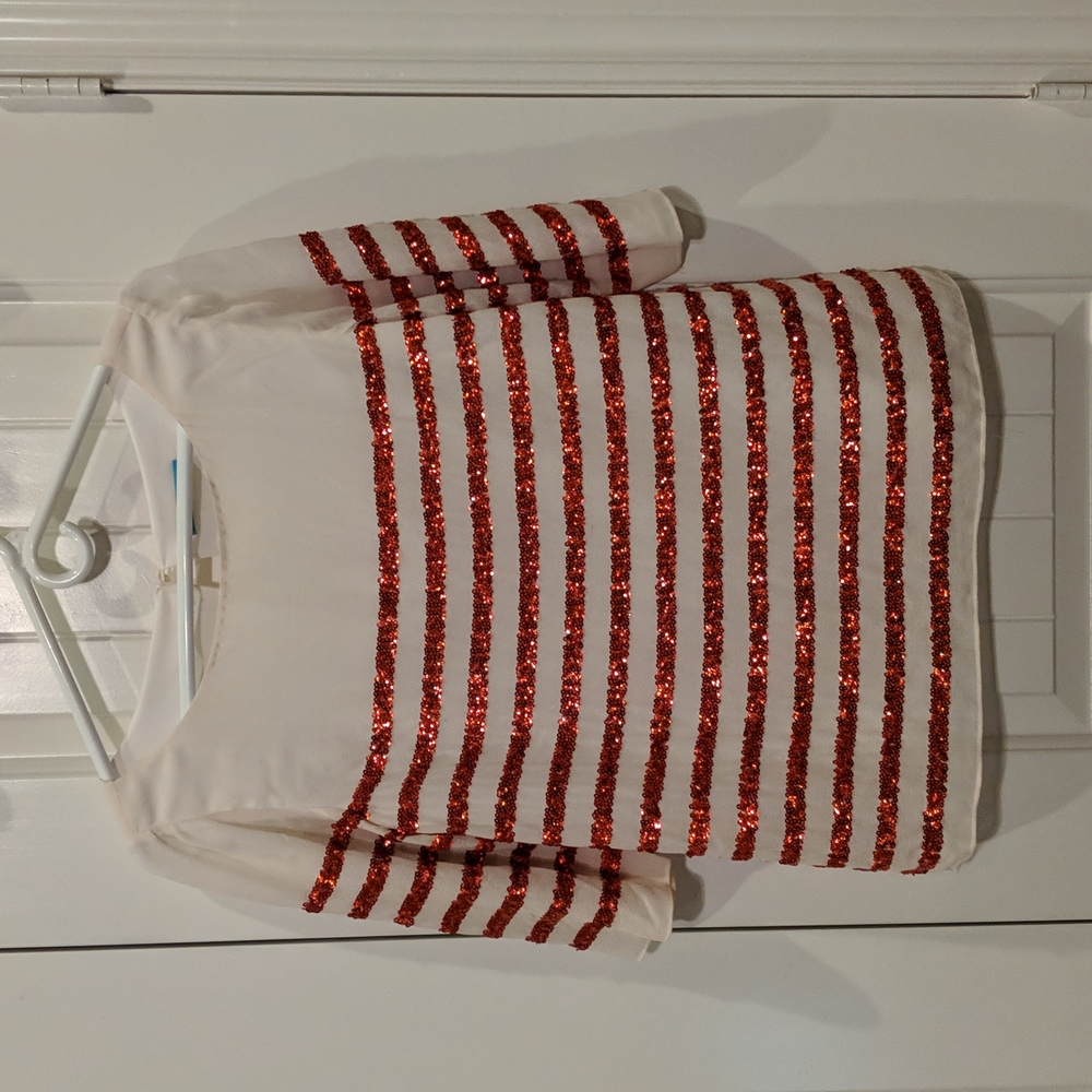 Alice and Olivia Red glitter strip blouse